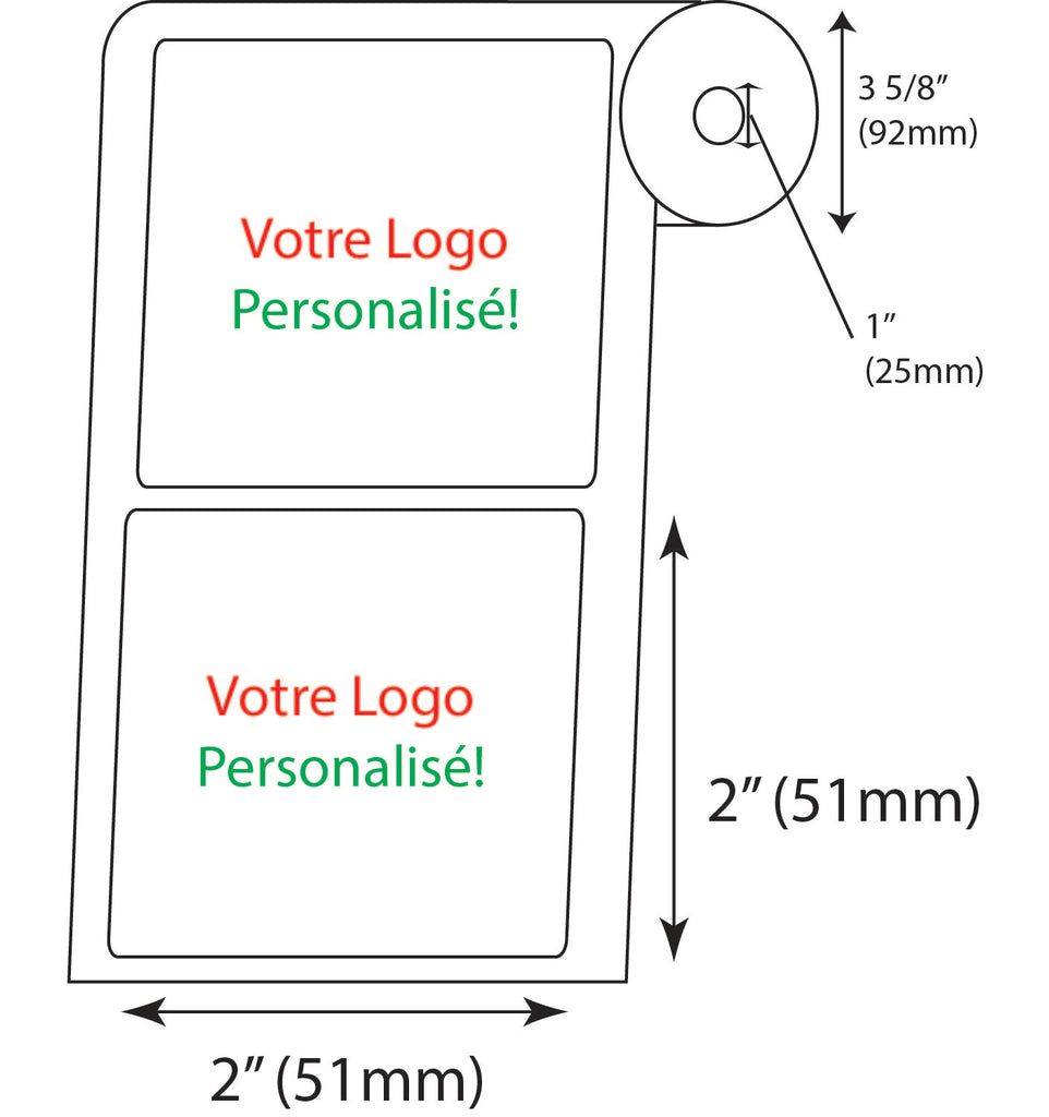 Étiquettes blanche carré 2'' pour changementd'huile avec logo personalisé! (5 rouleaux)