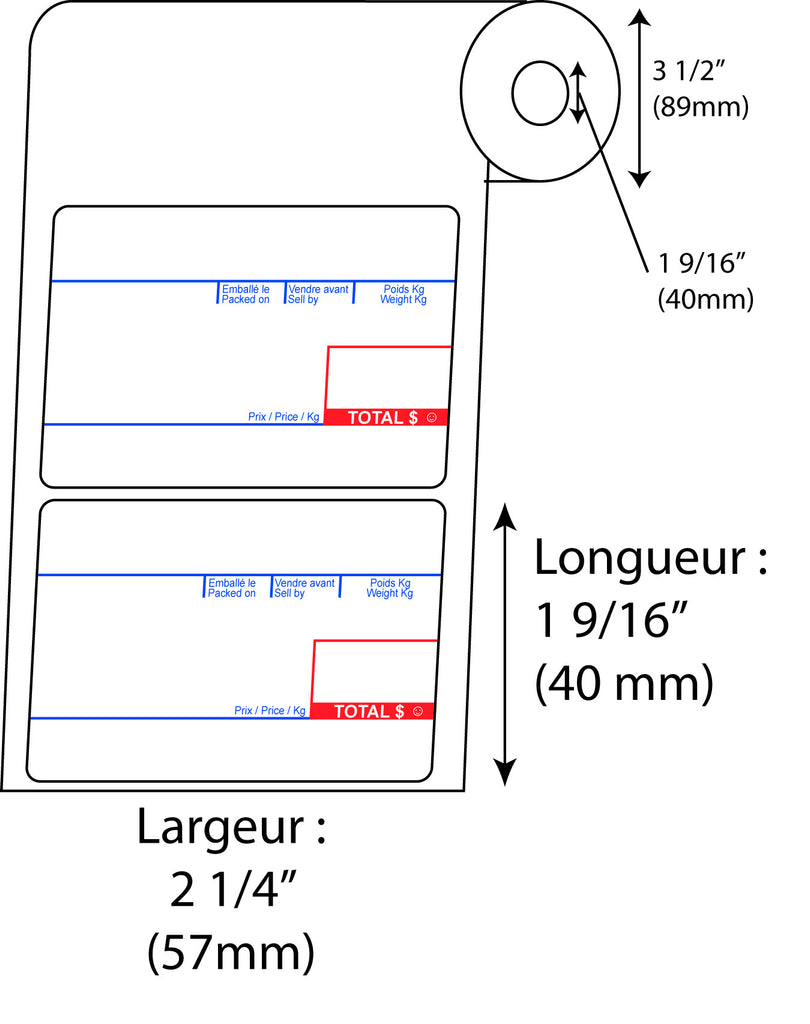 Étiquettes de balance Kilotech petit format (57mm x 40mm) Rouge/Bleu - Fournitures Big Ben