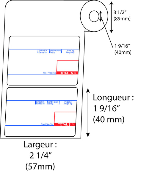 Étiquettes de balance Kilotech petit format (57mm x 40mm) Rouge/Bleu - Fournitures Big Ben