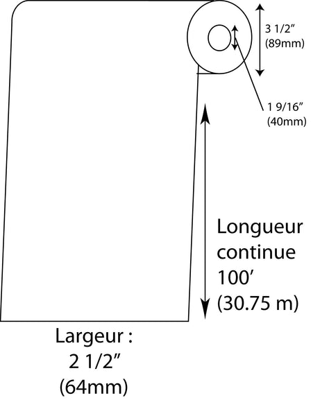 Étiquettes de balance Kilotech 64mm x 100' Continue Blanche - Fournitures Big Ben