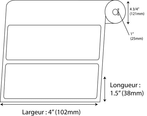Étiquettes Rectangle 4" x 1.5" direct thermal blanc en rouleau jumbo de 1700 - Fournitures Big Ben
