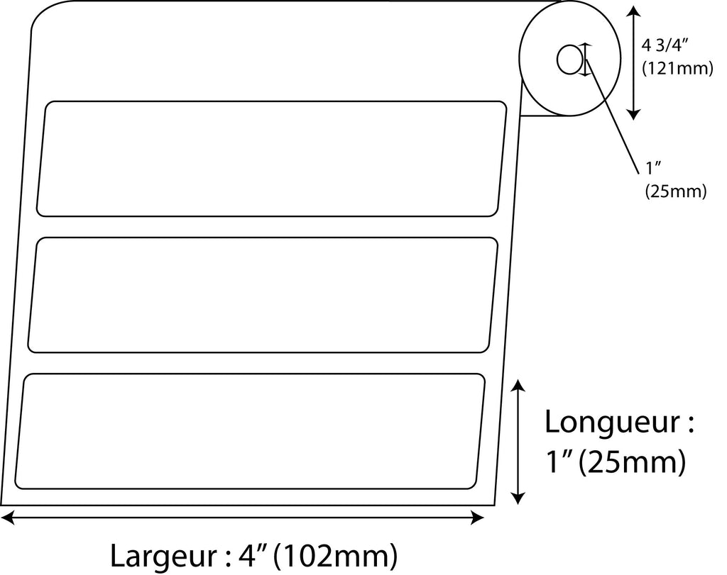 Étiquettes Rectangle 4" x 1" direct thermal blanc en rouleau jumbo de 2500 - Fournitures Big Ben