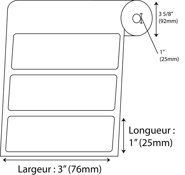 Étiquettes Rectangle 3" x 1" direct thermal blanc en rouleau de 1310 - Fournitures Big Ben