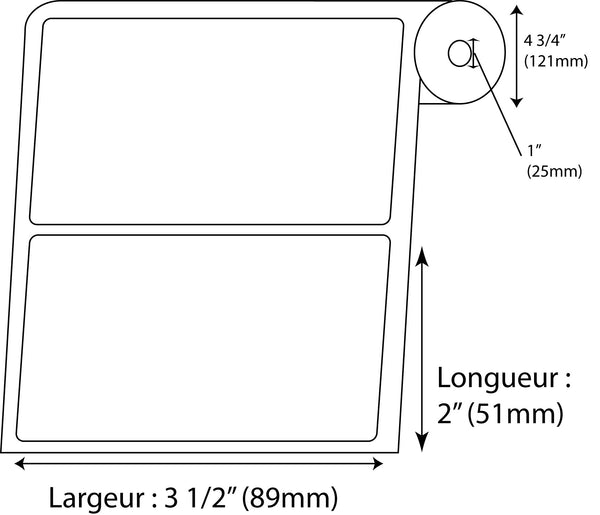 Étiquettes Rectangle 3.5" x 2" direct thermal blanc en rouleau jumbo de 1275 - Fournitures Big Ben