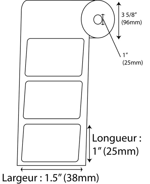 Étiquettes Rectangle 1.5" x 1" direct thermal blanc en rouleau de 1310 - Fournitures Big Ben