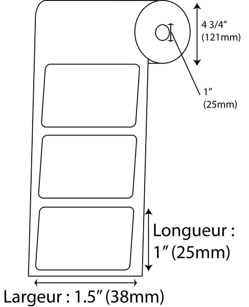 Étiquettes Rectangle 1.5" x 1" direct thermal blanc en rouleau jumbo de 2500 - Fournitures Big Ben