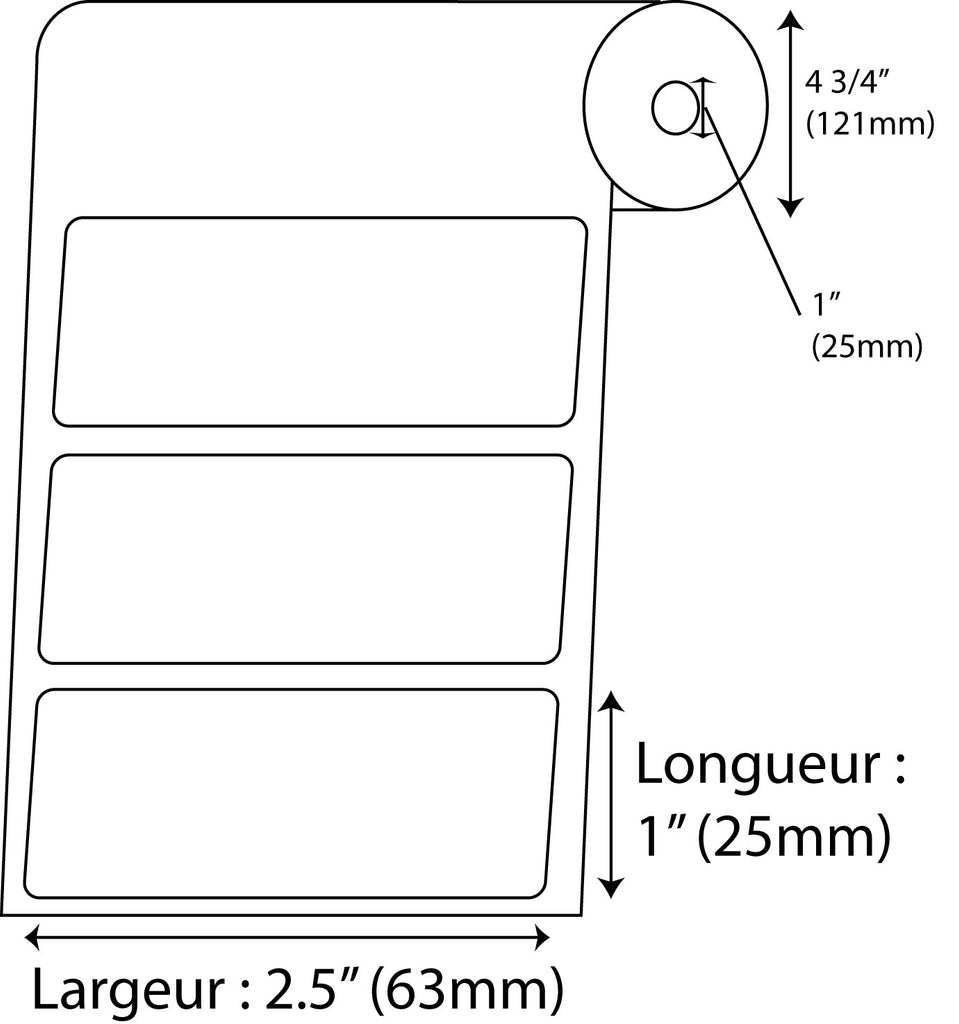 Étiquettes Rectangle 2.5" x 1" direct thermal blanc en rouleau jumbo de 2500 - Fournitures Big Ben