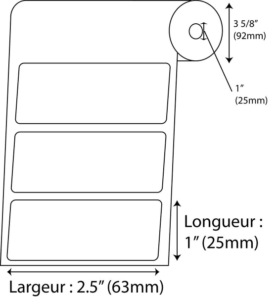 Étiquettes Rectangle 2.5" x 1" direct thermal blanc en rouleau de 1310 - Fournitures Big Ben