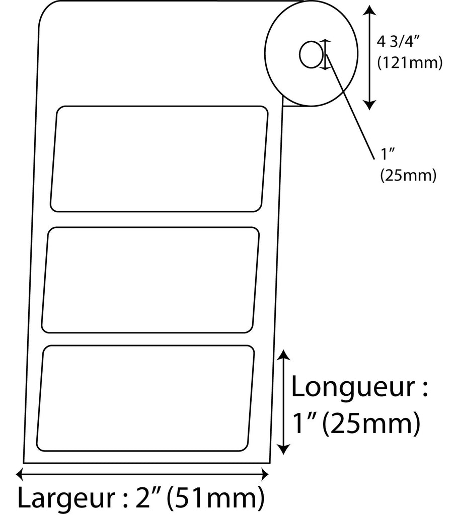 Étiquettes Rectangle 2" x 1" direct thermal blanc en rouleau jumbo de 2500 - Fournitures Big Ben