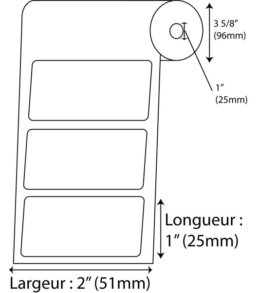Étiquettes Rectangle 2" x 1" direct thermal blanc en rouleau de 1310 - Fournitures Big Ben