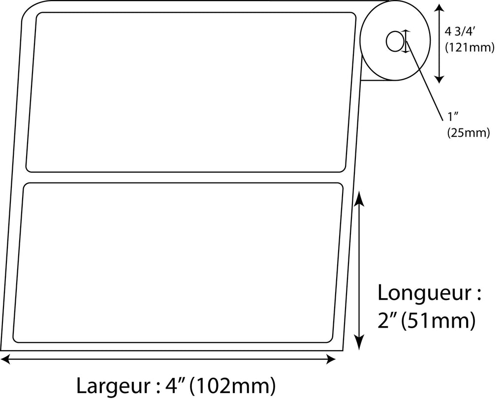 Étiquettes Rectangle 4" x 2" direct thermal blanc en rouleau jumbo de 1275 - Fournitures Big Ben