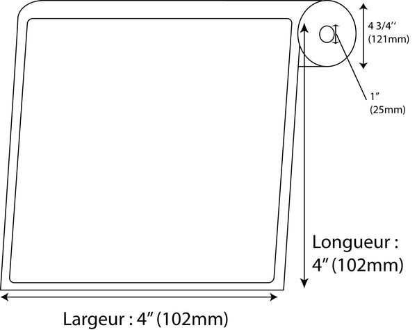 Étiquettes Rectangle 4" x 4" direct thermal blanc en rouleau jumbo de 675 - Fournitures Big Ben