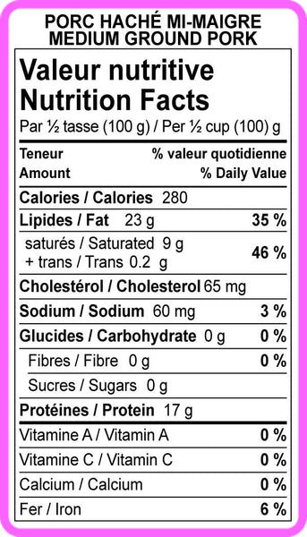 Étiquettes Valeurs Nutritives viandes hachées (Plusieurs choix disponibles) - Fournitures Big Ben