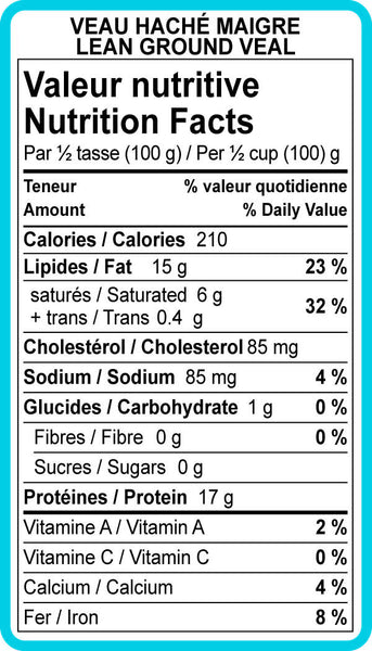 Étiquettes Valeurs Nutritives viandes hachées (Plusieurs choix disponibles) - Fournitures Big Ben