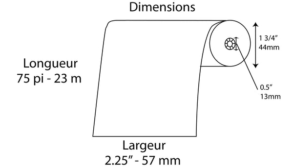 Rouleaux Thermique 2.25" x 1 7/8" - Longueur 75' - Fournitures Big Ben