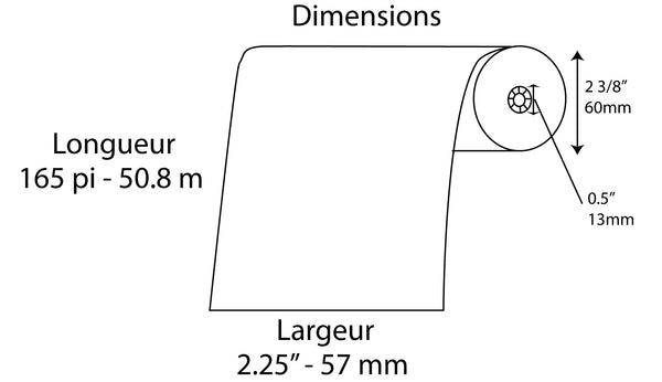 Rouleaux Thermique 2.25" x  2 3/8" - Longueur 165' - Fournitures Big Ben